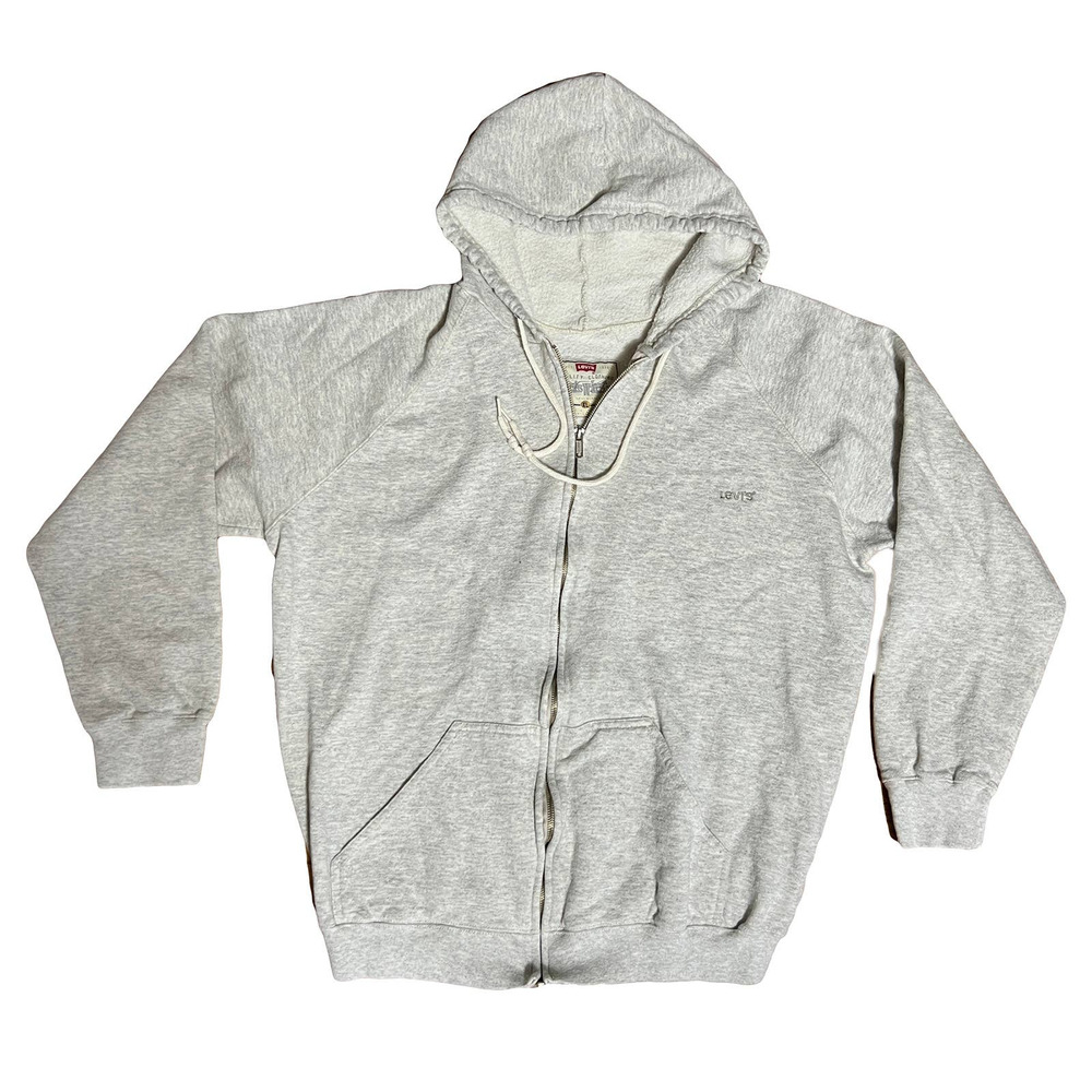 VINTAGE LEVIS MADE IN USA HEATHER GRAY ZIP UP JACKET SWEATSHIRT HOODIE SZ XL